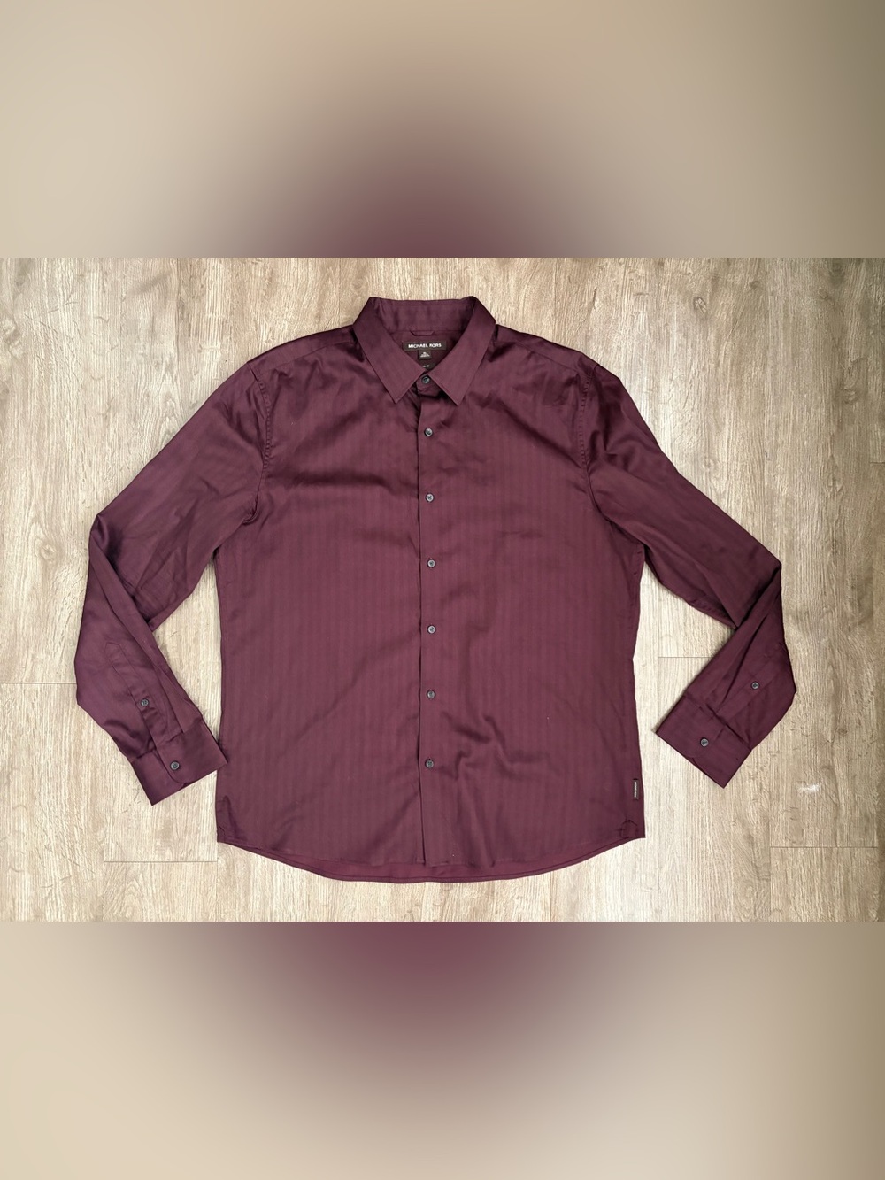 Michael Kors Slim Fit Dress Shirt Men's XL Burgundy Herringbone Long Sleeve